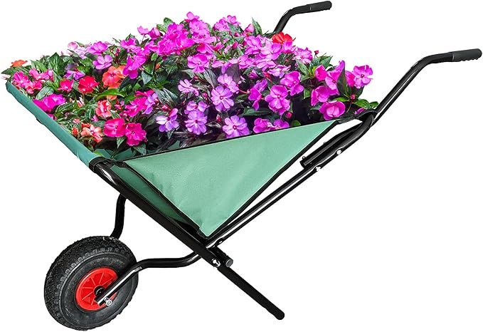 176 LBS Wheelbarrow, Green Foldable Heavy Duty Yard Cart, Iron and Oxford Cloth Lightweight Lawn Cart with 10 Inch Pneumatic Tires, for Grass, Leaf, Garden Supplies