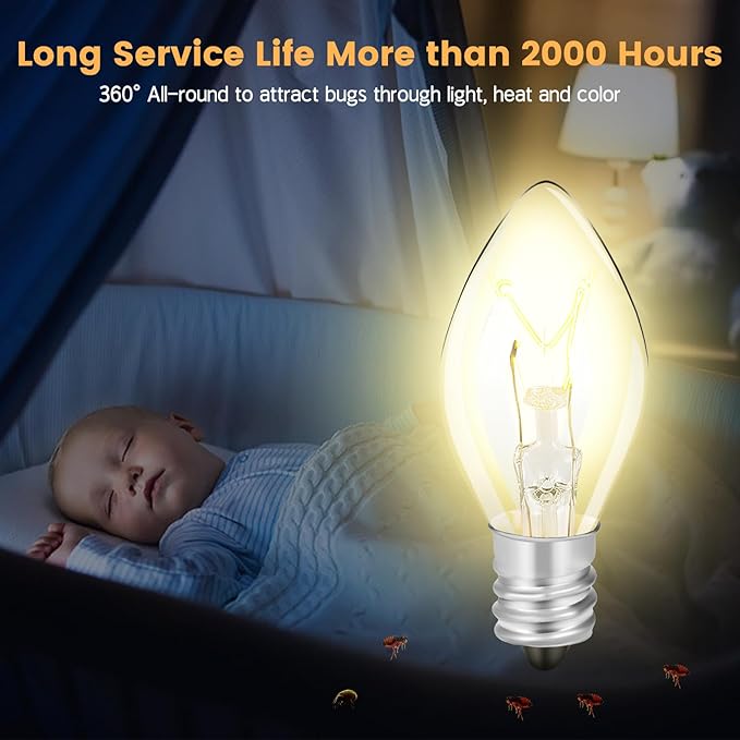 Original Flea Trap Bulb Replacement, 10 Pack 7W Bug Light Bulbs Replacement for Flea Traps Inside Your Home, 7 Watt 120 Volt with a Screw-in Base for Most Indoor Bed Bug Lamp