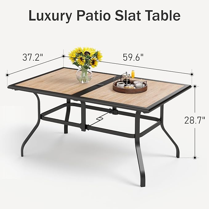 PHI VILLA Outdoor Dining Table for 6, 60" Metal Rectangle Metal Steel Table with Polywood Tabletop, Modern Long Furniture for Patio, Deck, Porch, Yard