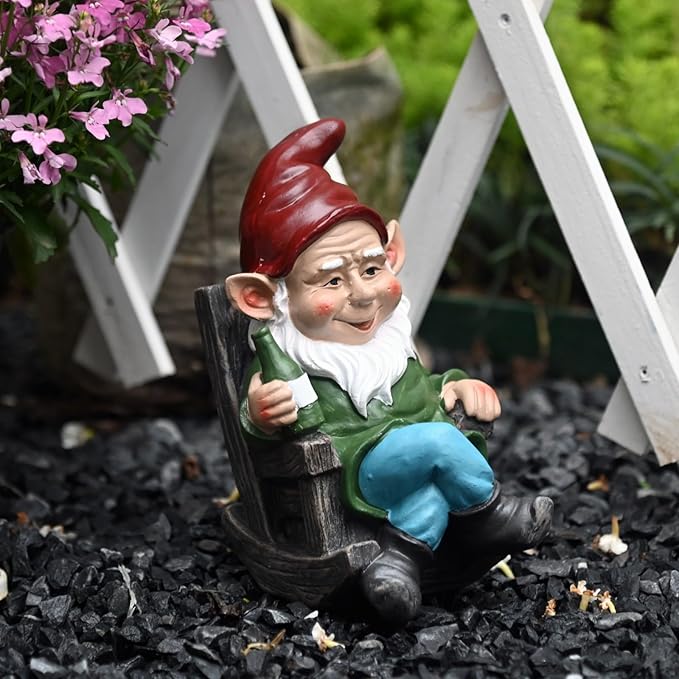 OwMell Gnome Statue for Garden, Funny Gnomes Figurine Ornament for Outdoor Yard Lawn Patio Decor 7" - Drinking Wine