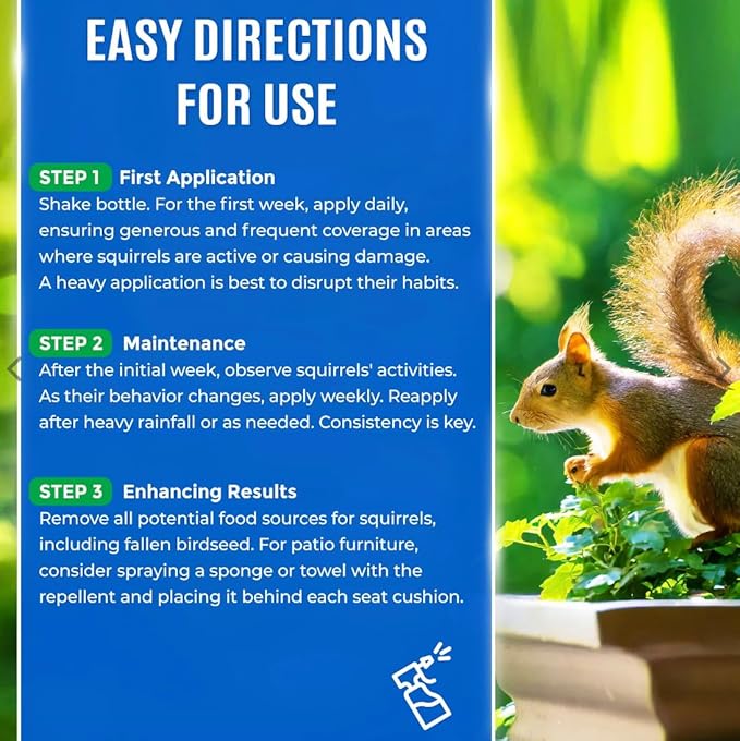 Nature's Mace Squirrel Mace, Squirrel Repellent Spray Outdoor, Combo Kit, Squirrel and Chipmunk Repellent, Keep Squirrels Out of Your Garden, Attic, Bird Feeders, Fruit Trees, Plants, Potted Plants