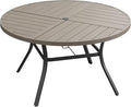 VICLLAX Round Patio Dining Table, 6-8 Person Metal Outdoor Dining Table with Umbrella Hole and Storage Shelf for Garden Lawn Deck, 53" Grey