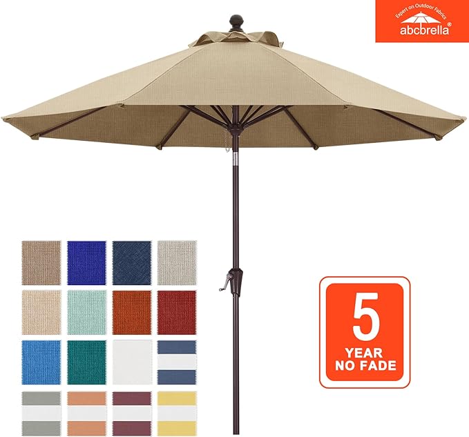 ABCCANOPY OLEFIN® 5-Year No Fading 9FT Patio Umbrella, Outdoor Table Umbrella with 8 Sturdy Ribs for Deck, Backyard, Garden, Yard (Brown)