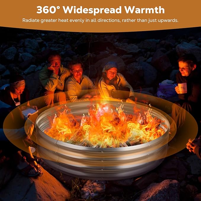 60 Inch Round Galvanized Fire Pit Ring, Silver Round Galvanized Fire Ring, 5 Feet Diameter Fire Pit, Outdoor Pits for Backyard, Camping, Bonfire