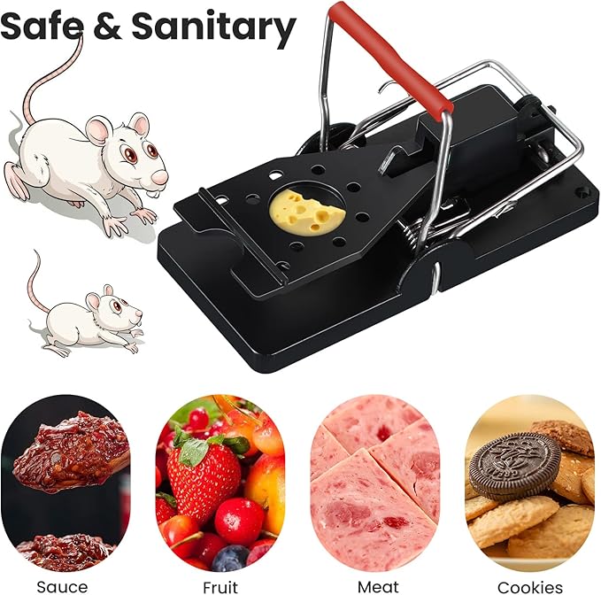 Qualirey 24 Pcs Mouse Traps Plastic Snap Rat Trap Bulk Reusable Quick Effective Safe for Indoor Outdoor Home House Warehouse Garden Kitchen 3.86 x 1.81 x 2.17 Inch (Black,Red)