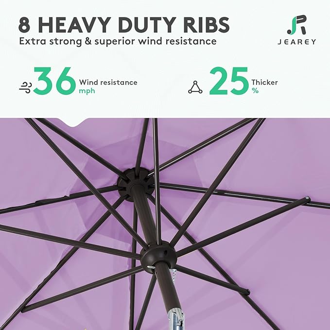 JEAREY 9FT Outdoor Patio Umbrella Outdoor Table Umbrella with Push Button Tilt and Crank, Market Umbrella 8 Sturdy Ribs UV Protection Waterproof for Garden, Deck, Backyard, Pool (Taro Purple)