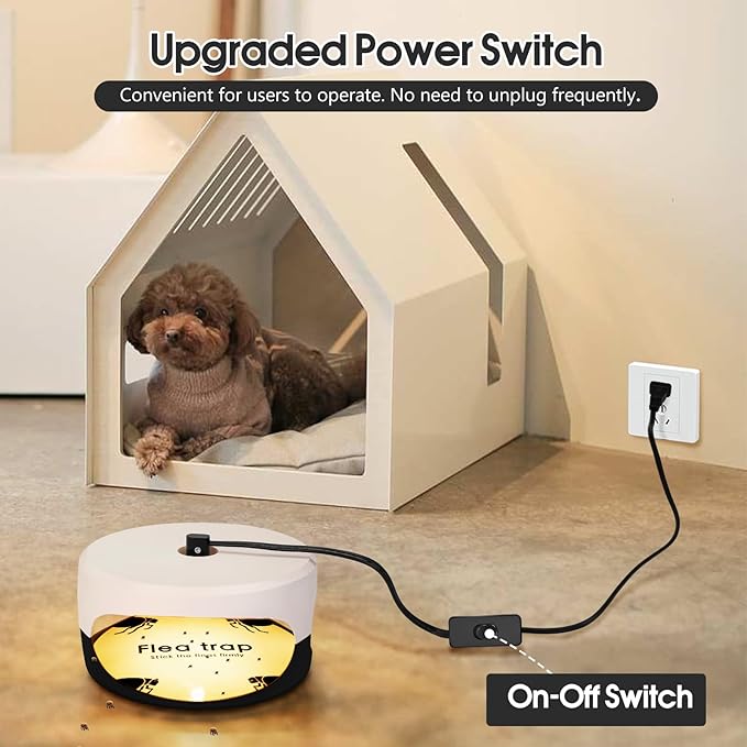 2 Pack Flea Traps for Inside Your Home, Indoor Flea Light Bed Bug Killer with 6 Light Bulb & 4 Sticky Pads Refills & Switch, Odorless Natural Insect Trap for Kid Pet, Safer Than Sprays & Powders