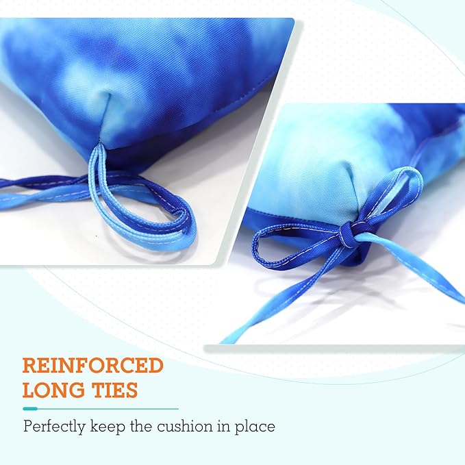 EAGLE PEAK Tufted Outdoor/Indoor High Back Patio Chair Cushions, Set of 2, 46'' x 22'', Tie Dye Blue