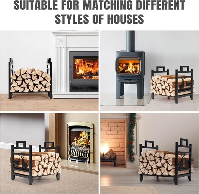 INNO STAGE Firewood Log Rack, Iron Wood Lumber Storage Holder for Fireplace, Heavy Duty Log Storage Bin for Firepit Stove Accessories Indoor - Perfect Construction - No Any Screw to Install