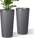 24" Tall Self Watering Planters for Indoor Plants, 2 Pack Large Plastic Outdoor Planter Pots with Built-In Water Reservoir and Level Indicator, Decorative Modern Flower Pots for Home & Patio (Grey)