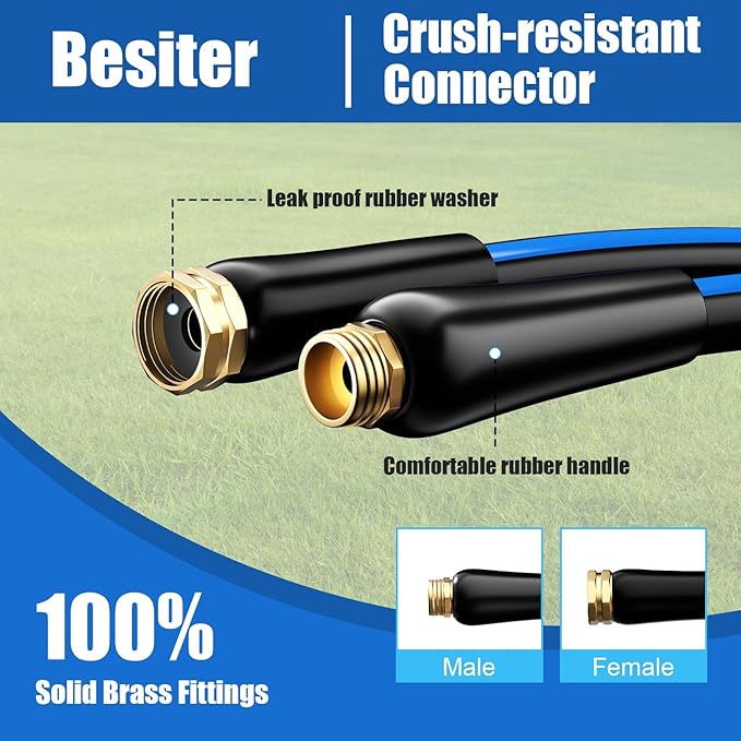 Heavy Duty Garden Hose 5/8" 100FT: Flexible Rubber Water Hose with 10 Function Sprayer - Leakproof Hose Male to Female Fittings - Durable Hose for Yard, Lawn, Car Wash, Outdoor, Watering
