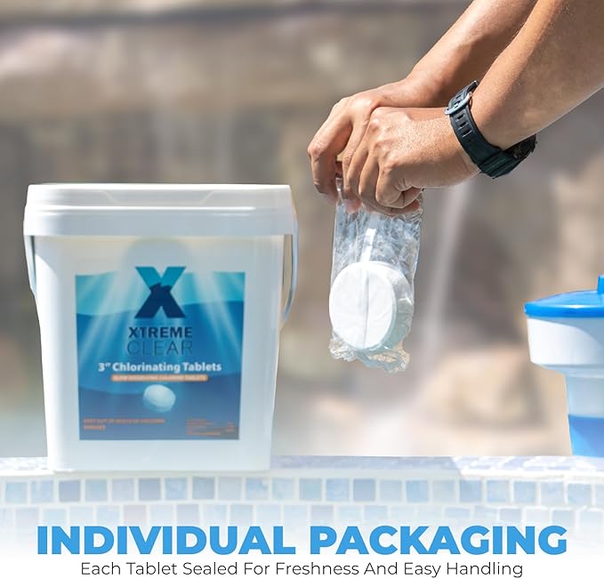 XtremeClear 25 Pound Bucket 3" Chlorine Tablets Bucket, 25 lbs Chlorinating Tabs for Swimming Pools Advanced Slow Dissolving