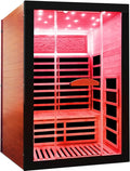 2 Person Far Infrared Home Sauna Low EMF 2000W 110V Wooden Indoor Dry Sauna with Red Light Therapy Bluetooth Speakers 47.24"x41.34"x74.8"