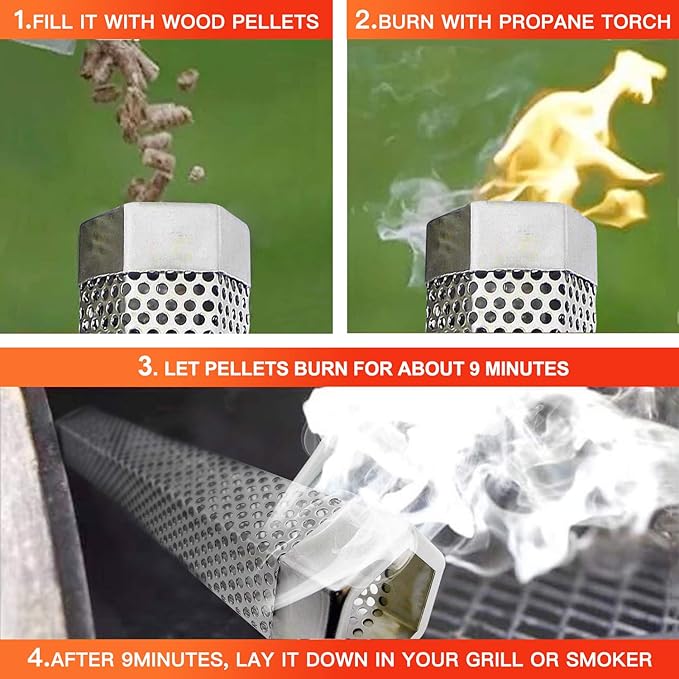 Smoke Tube 12" Smoker Tube for Pellet Grill 2 Pack Cold/Hot Smoking Generator for BBQ Stainless Steel Wood Pellet Tube Smoker Fit Electric Gas Charcoal Grill
