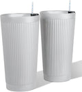 24” Outdoor Tall Planters Set of 2, Self Watering Large Planter Pots for Indoor Plants, Plastic Outdoor Flower Pots with Drainage Hole for Front Porch, Patio (White Ribbed)