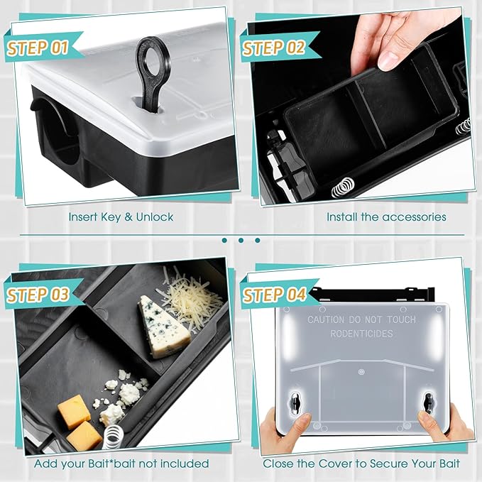 Qualirey 12 Packs Rat Bait Station Box with Clear Lids and Keys Outdoor Rodent Rat Traps Mouse Bait Station Indoor Mice Box for Outdoor Use Keeping Pets and Children Safe