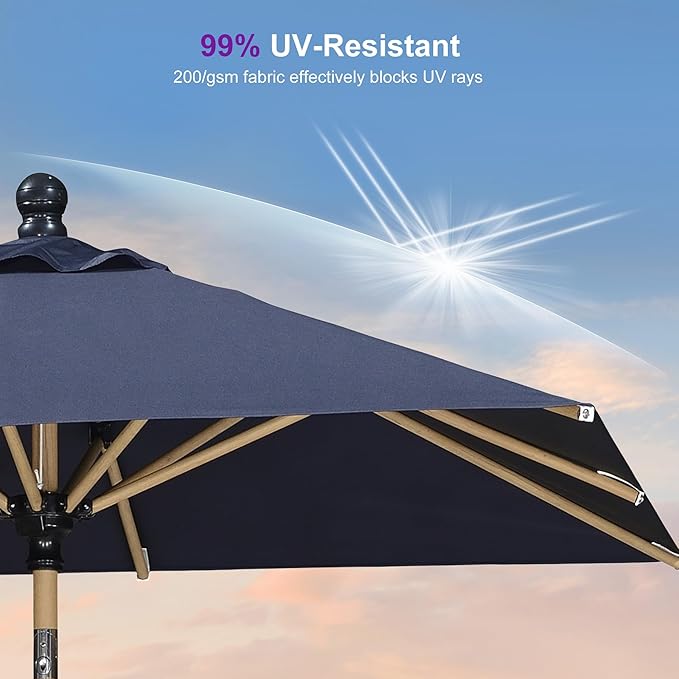 PURPLE LEAF 6' x 6' Square Outdoor Umbrella with Base Outdoor Table Umbrella Aluminum Patio Umbrella with Push Button Tilt & Crank and 8 Ribs Market Umbrella for Pool Backyard Beach, Navy Blue