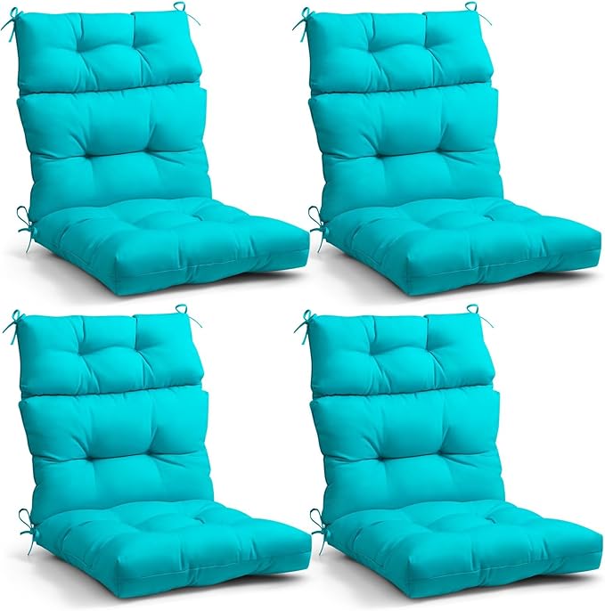 EAGLE PEAK Tufted Outdoor/Indoor High Back Patio Chair Cushions, Set of 4, 46'' x 22'', Blue