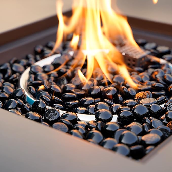 Mr. Fireglass 10 Pound Fire Glass Beads, 1/2" Reflective Round Fire Glass Drops for Fireplace Fire Pit & Lanscaping, High Luster Onyx Black