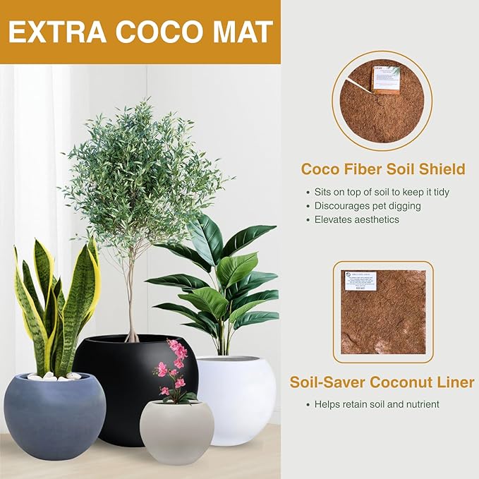 16" H x 20" D Globo Fiberstone Round Planter - Christmas Tree Planter, Smooth Finishes, Weather Resistant for Indoor & Outdoor Use, Included 2 Extra Coco Mats (Taupe, 13.5" Pot Opening)