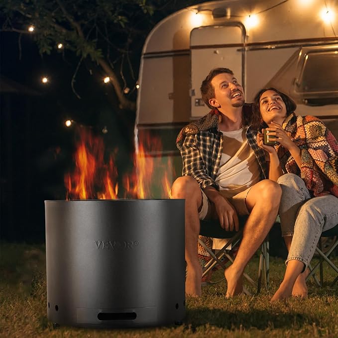 VEVOR 15 inch Smokeless Fire Pit Stove Bonfire, Wood Burning Fireplaces with Removable Ash Pan, SUS430 Stainless Steel Inner Portable Outdoor Firepit, Ideal for Outdoor Patio Camping High 12.6 inch