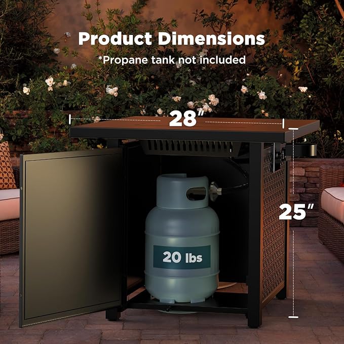 Ciays Propane Fire Pits 28 Inch Outdoor Gas Fire Pit Table, 50,000 BTU Steel Fire Table with Lid, Add Warmth and Ambience to Gatherings and Parties On Patio Deck Garden Backyard, Black