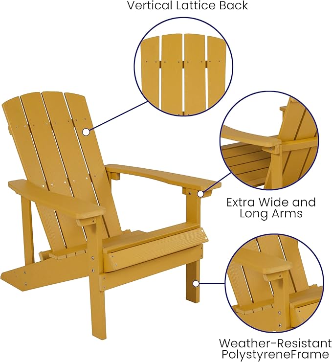EMMA + OLIVER Campfire Set - Two Yellow Poly Resin Adirondack Chairs - 29" Star and Moon Fire Pit with Mesh Cover - Weather Resistant - Wood Burning Fire Pit