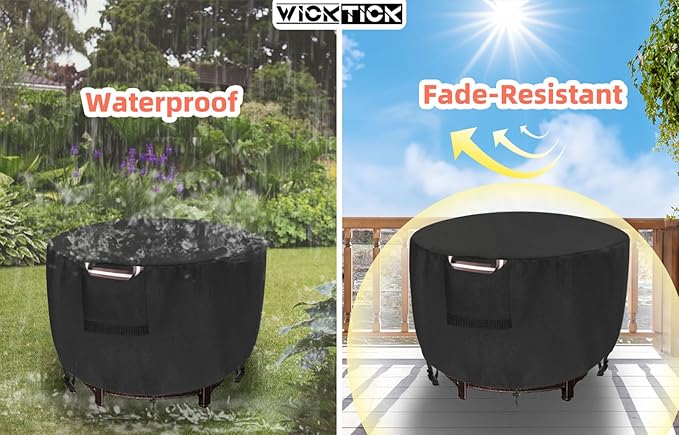 Round Fire Pit Cover 36 x 25 Inch, Waterproof & 600D Heavy Duty Patio Firepit Table Covers, Fits 36, 35, 34, 33, 32, 30 inches Fire Tables / Bowls