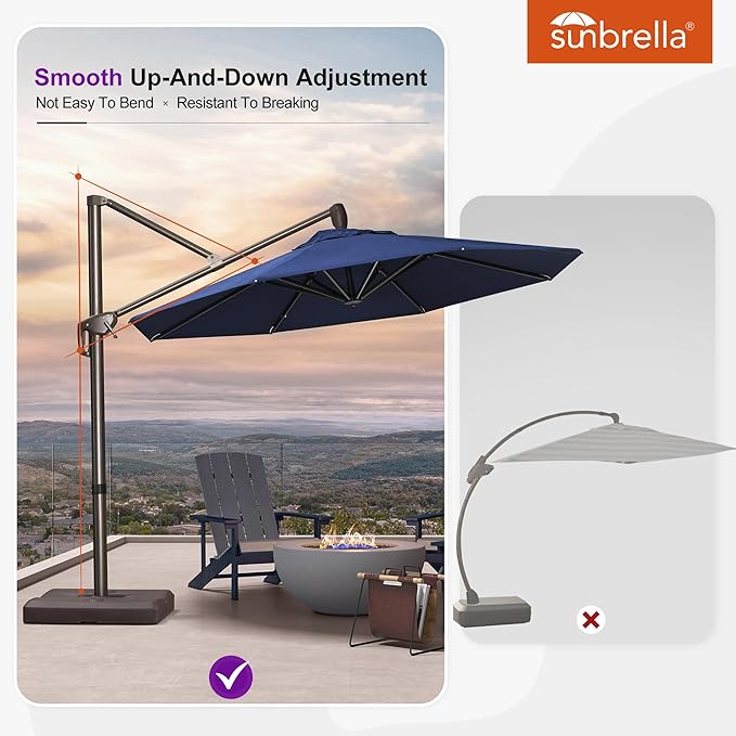 PURPLE LEAF 10FT Cantilever Patio Umbrella with Base Included Round Umbrella with 360° Rotation Aluminum Outdoor Offset Hanging Umbrella for Patio Pool, Spectrum Indigo