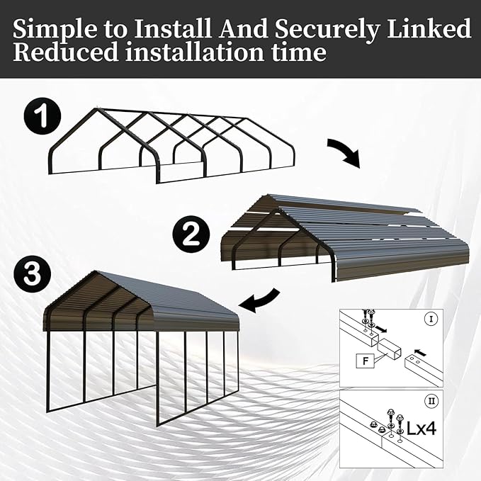 20x20 ft Metal Carport & Portable Garage, Heavy Duty with Galvanized Steel Roof & Frame - Large Tall Carports Canopy for Snow, Grey for Outdoor Garages