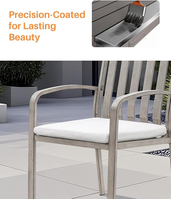 SEEHILL Patio Dining Chairs Set of 2, Aluminum Outdoor Dining Chairs with Thick Cushions, Deep Seating Outdoor Patio Chairs for Table, Sturdy Patio Furniture for Deck, Balcony, Garden, Limed Oak