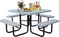 8-Person Outdoor Picnic Tables,46" Heavy-Duty Metal Square Picnic Table,Expanded Metal Commercial-Grade Table with 4 Benches & Umbrella Hole,Waterproof Coating Beach Table for Patio,Garden, Backyard