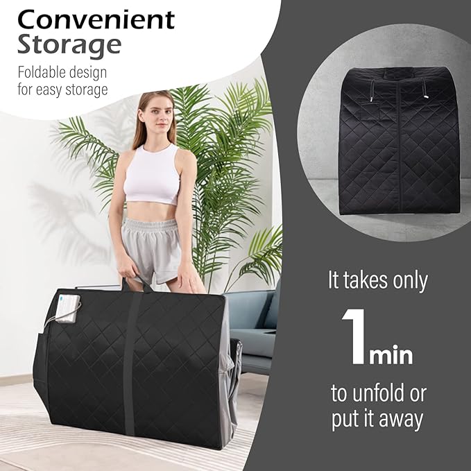 ZONEMEL Oversize Portable Far Infrared 1 Person Sauna, Personal Sauna Spa for Relaxation at Home, with Handheld Remote Control, Heated Footpad and Folding Chair (L 33.0” x W 31.5” x H 40”, X-Large)