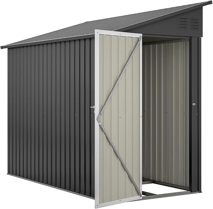 8x4 FT Outdoor Storage Shed, Metal Shed with Lockable Door, Sloping Roof, All-Weather Lean to Resin Shed for Garden, Backyard, Patio, Lawn (Black)