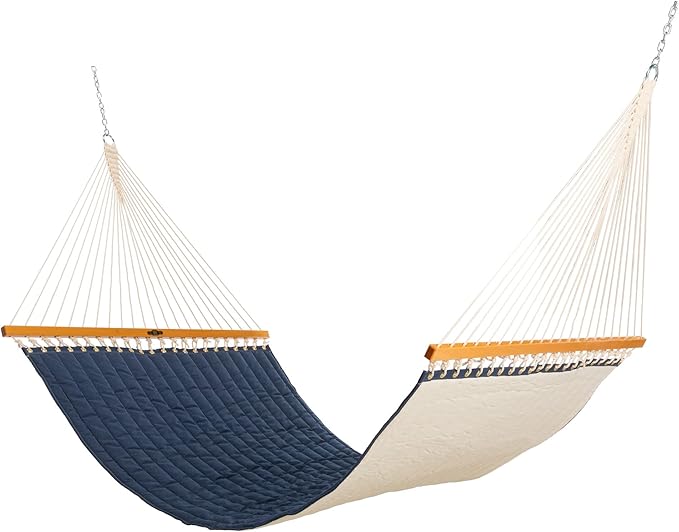 Original Pawleys Island Large Spectrum Indigo Sunbrella Quilted Hammock – 13 ft. x 55 in., 2-Person, 450 lb Capacity, Oak Spreader Bar, Handcrafted in The USA