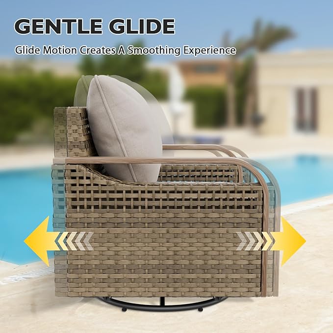 EAGLE PEAK Modern Wicker Outdoor Glider Rocking Chair, Swivel Rocker, Rattan Patio Furniture for Yard Deck Porch Garden, 2 Chairs, Brown/Gray