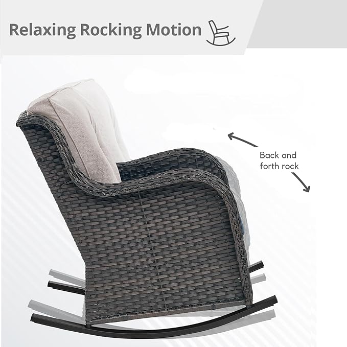 Patio Rocking Chairs Set of 2, Wicker Outdoor Rocking Chairs, Outdoor Gliders Patio Rockers for Porch, Deck, Yard, Sunroom, Garden, Brown Wicker/Beige Cushion