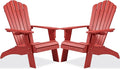 Psilvam Adirondack Chair, Oversized Poly Lumber Fire Pit Chair with Cup Holder, 350Lbs Support Patio Chairs for Garden, Weather Resistant Adirondack Chair Looks Like Real Wood (2, Red)