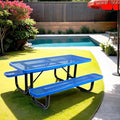 Phyfalip 6 ft. Rectangular Outdoor Steel Picnic Table with Umbrella Pole, Heavy-Duty Weather-Resistant Dining Table for Patio, Backyard, and Garden, Rust-Resistant Finish, Blue