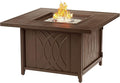 Square 42 in. x 42 in. Aluminum Propane Fire Pit Table with Glass Beads, Two Covers, Lid, 57,000 BTUs in Brown Finish