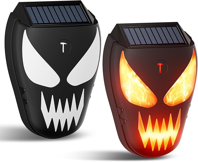 2 Pack Solar Racoon Repellent Outdoor Devices with Dynamic Flashing Lights, Effective Coyote, Raccoon, Skunk, Deer & Hawk Deterrent-Waterproof Predator Light for Chicken Coop, Garden, Farm
