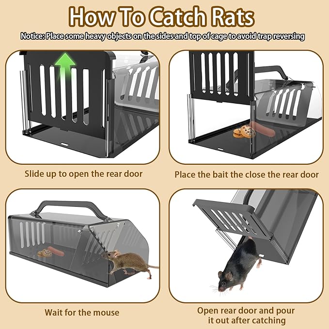 Humane Rat Trap - Mouse Traps Work Chipmunk Rodent Trap for Indoors and Outdoors, Live Rat Traps Outdoor, Catch and Release Mouse Traps That Work, Easy to Clean & Reusable