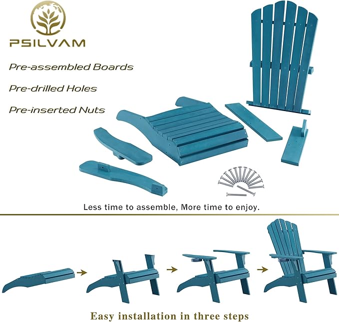 Psilvam Adirondack Chair, Oversized Poly Lumber Fire Pit Chair with Cup Holder, 350Lbs Support Patio Chairs for Garden, Weather Resistant Outdoors Seating, Relaxing Gift for Father & Mother (1,Blue)