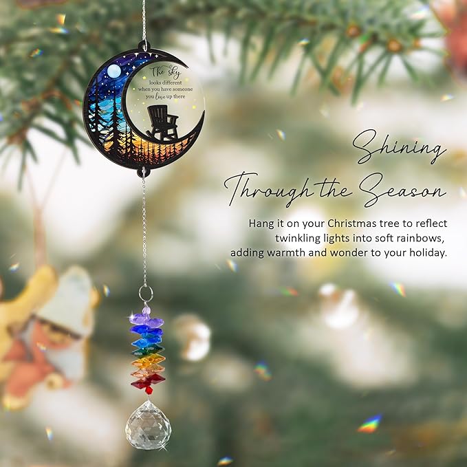 GIFTELIX Memorial Suncatcher - Moon Chair Ornament - Sympathy Gift for Loss of Loved One - Bereavement Gifts - Condolence Gift - Memorial Rainbow Maker - Remembrance Ornament - Funeral Keepsake