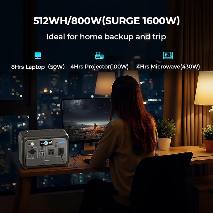 OUKITEL Portable Power Station 800W, 512Wh Solar Generator LiFePO4 Battery Backup for Emergency Home Camping RVs