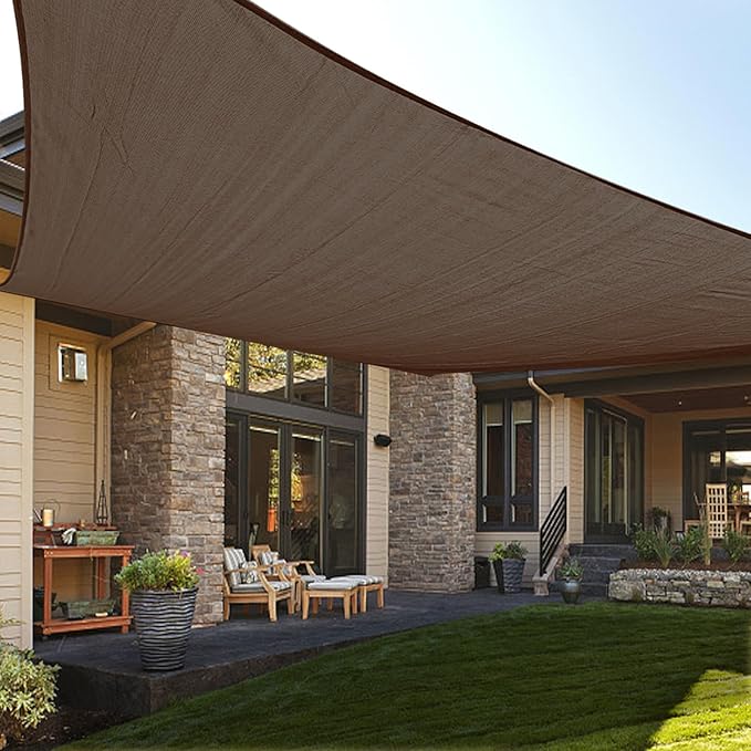 LOVE STORY Custom Size 8'x20' Brown Sun Shade Sail Rectangle UV Block Canopy Patio Sail Sunshades Fabric for Outdoor Garden Carport (We Make Custom Size)
