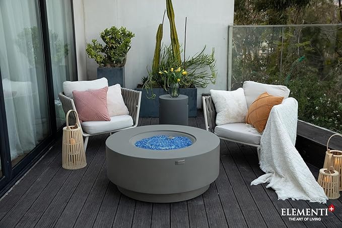 AMS Fireplace | Elementi Plus | Colosseo | Round Light Gray Concrete Propane Gas Fire Table Pit (Liquid Propane)