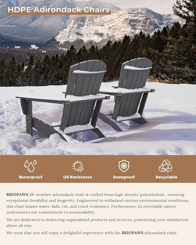 BRIOPAWS Adirondack-Chairs-Set of 4 | Fire Pit Chair | Oversized | HDPE Plastic | Weather Resistant | for Deck Outdoor Poolside Campfire | Grey