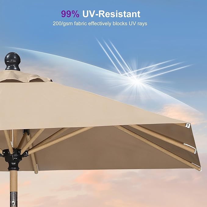 PURPLE LEAF 6.5' x 6.5' Patio Umbrella with Base Square Outdoor Table Umbrella Market Umbrella with Push Button Tilt & Crank and 8 Ribs Aluminum Outdoor Umbrella for Pool Backyard Beach, Taupe