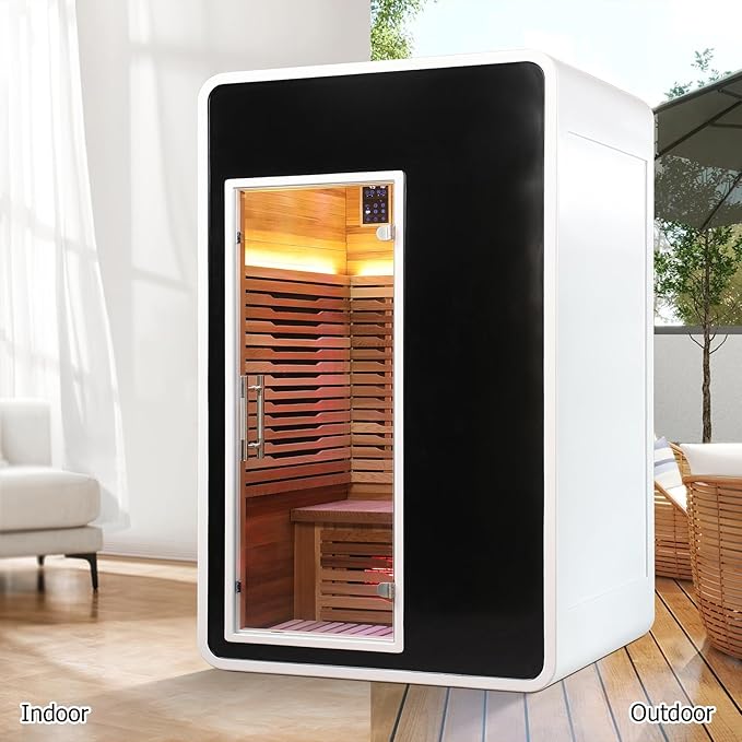 2 Person Infrared Sauna Room for Home,Canadian Hemlock Outdoor Wooden Dry Sauna with Rapid Heating Tubes& Carbon Plate,LCD Control Panel and Tempered Glass Door (2 Person-Hemlock)